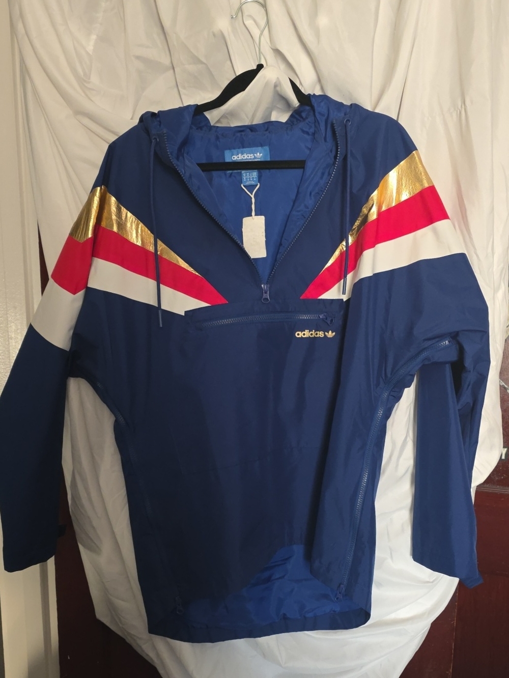 adidas Blue Windbreaker with Gold, Red & White Accents